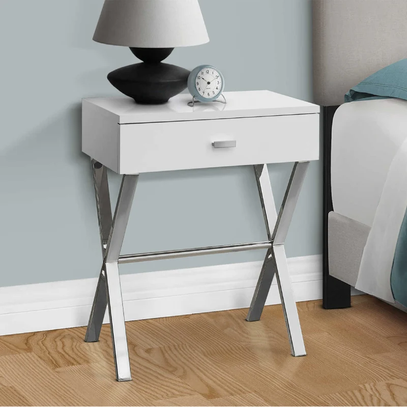 Table d'appoint en MDF/stratifié et métal chromé avec 1 tiroir - I 3262-3263-3265-3450