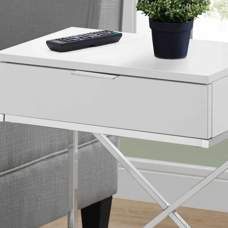 Table d'appoint en MDF/stratifié et métal chromé avec 1 tiroir - I 3470-3471-3474-3475