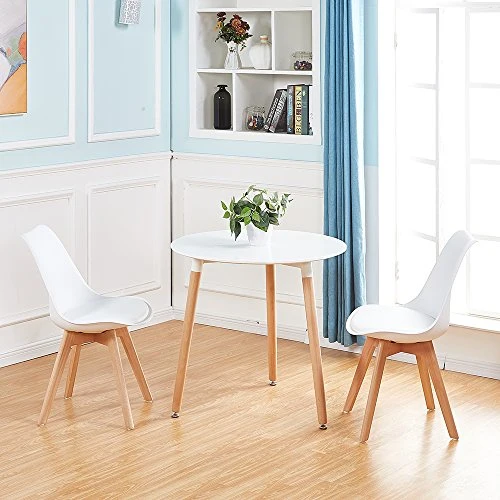 PEA Table à Manger Ronde en MDF avec 3 Pieds en Hêtre 80 * 80 * 72 cm - Blanc