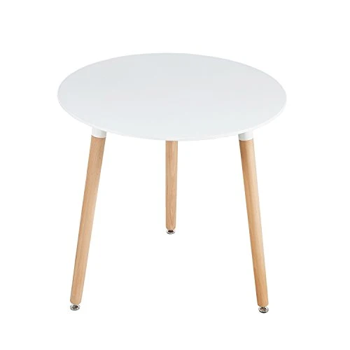 PEA Table à Manger Ronde en MDF avec 3 Pieds en Hêtre 80 * 80 * 72 cm - Blanc