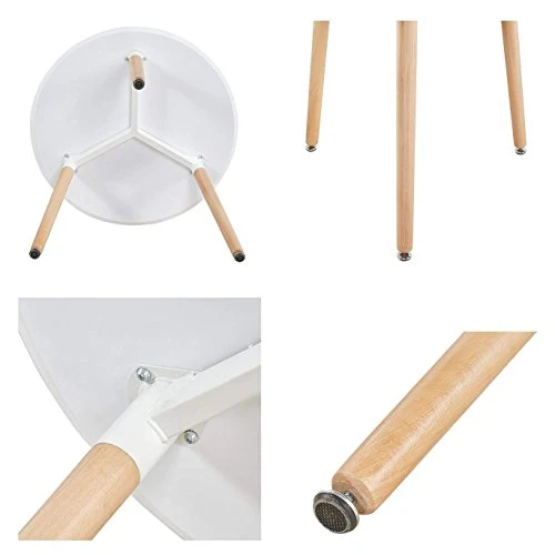 PEA Table à Manger Ronde en MDF avec 3 Pieds en Hêtre 80 * 80 * 72 cm - Blanc