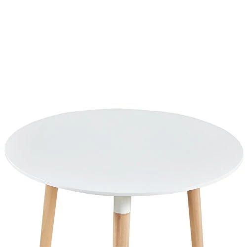 PEA Table à Manger Ronde en MDF avec 3 Pieds en Hêtre 80 * 80 * 72 cm - Blanc
