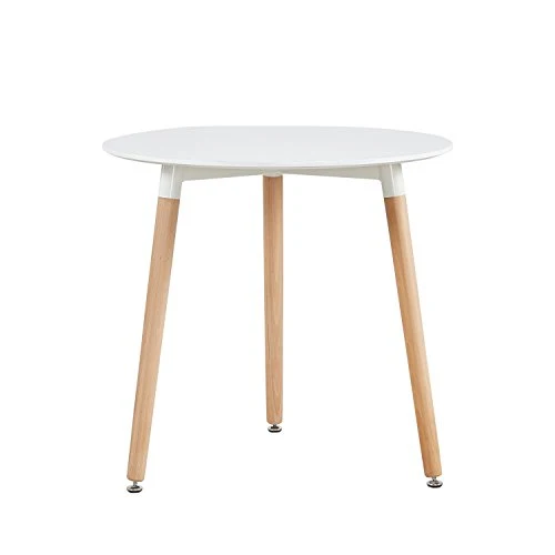 PEA Table à Manger Ronde en MDF avec 3 Pieds en Hêtre 80 * 80 * 72 cm - Blanc