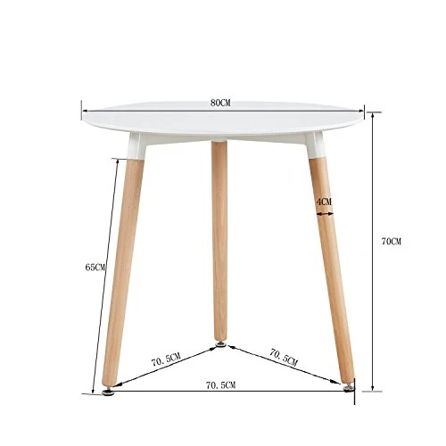 PEA Table à Manger Ronde en MDF avec 3 Pieds en Hêtre 80 * 80 * 72 cm - Blanc