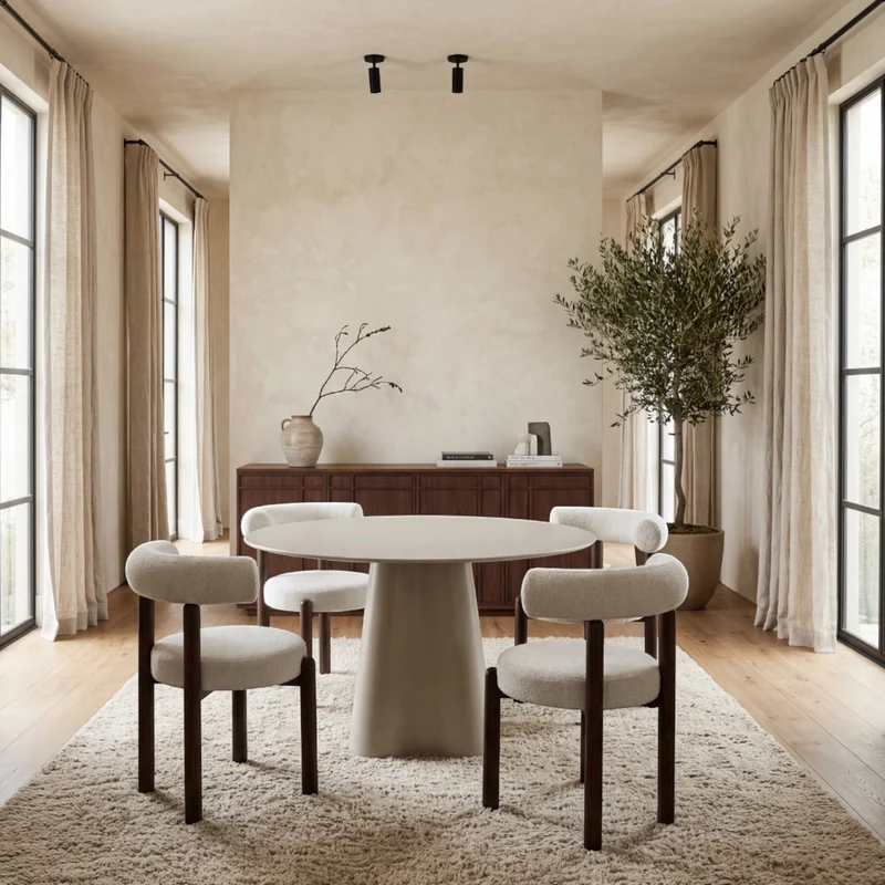 Table repas D120 en verre beige mat