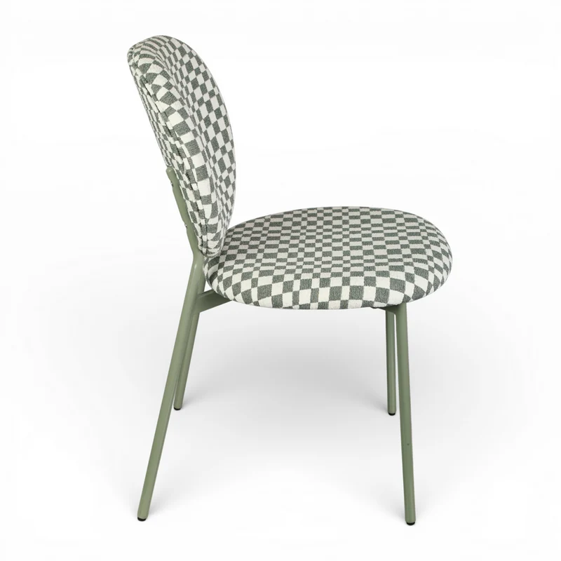 Chaise repas tissu vert amande et blanc