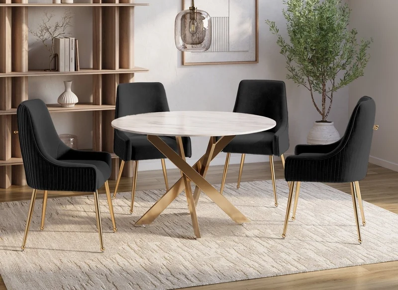 Lot de 2 chaises en velours noir pieds en métal doré DORY