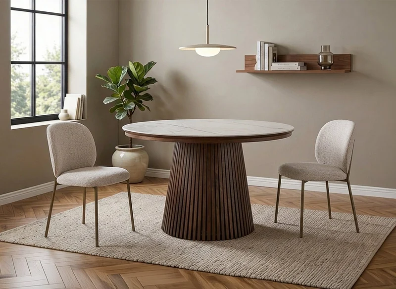 Lot de 2 chaises en tweed écru et pieds en métal marron MARCUS