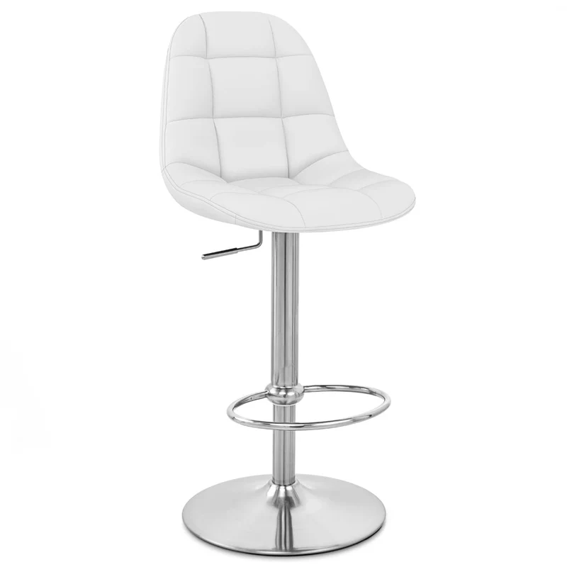 Chaise de Bar Faux Cuir Chrome Brossé - Rochelle Blanc