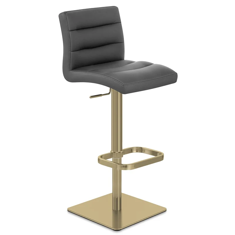 Chaise de Bar Cuir Chrome Brossé Or - Lush Gris Foncé