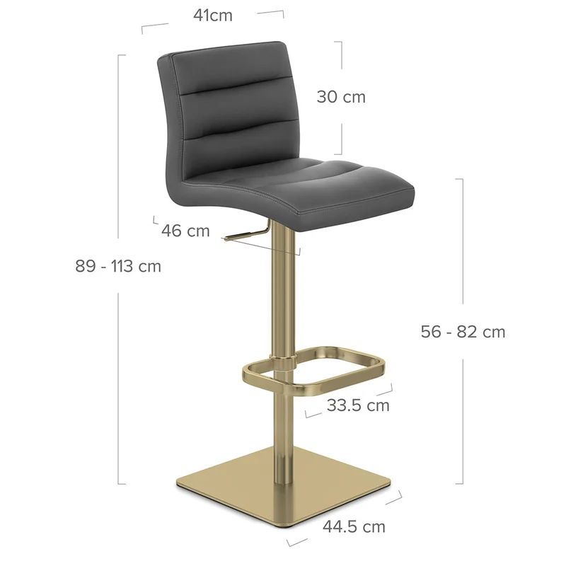 Chaise de Bar Cuir Chrome Brossé Or - Lush Gris Foncé