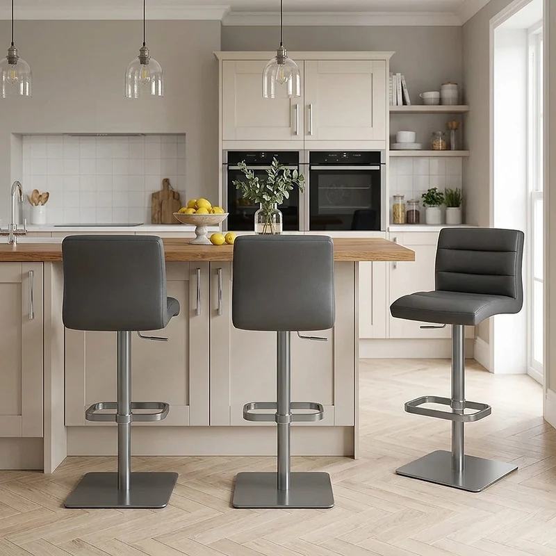 Chaise de Bar Cuir Chrome Brossé Graphite - Lush Gris Foncé