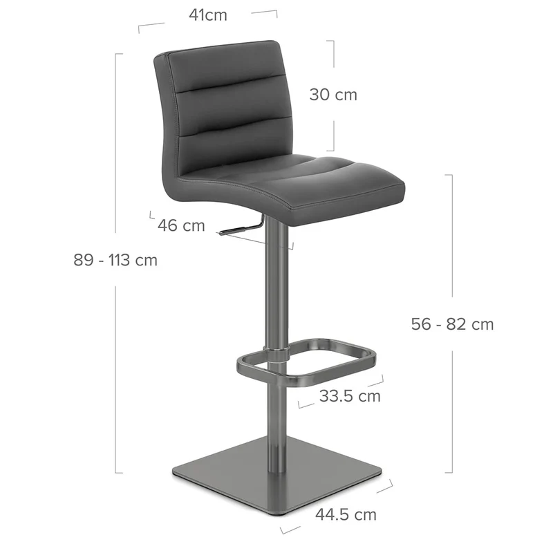 Chaise de Bar Cuir Chrome Brossé Graphite - Lush Gris Foncé