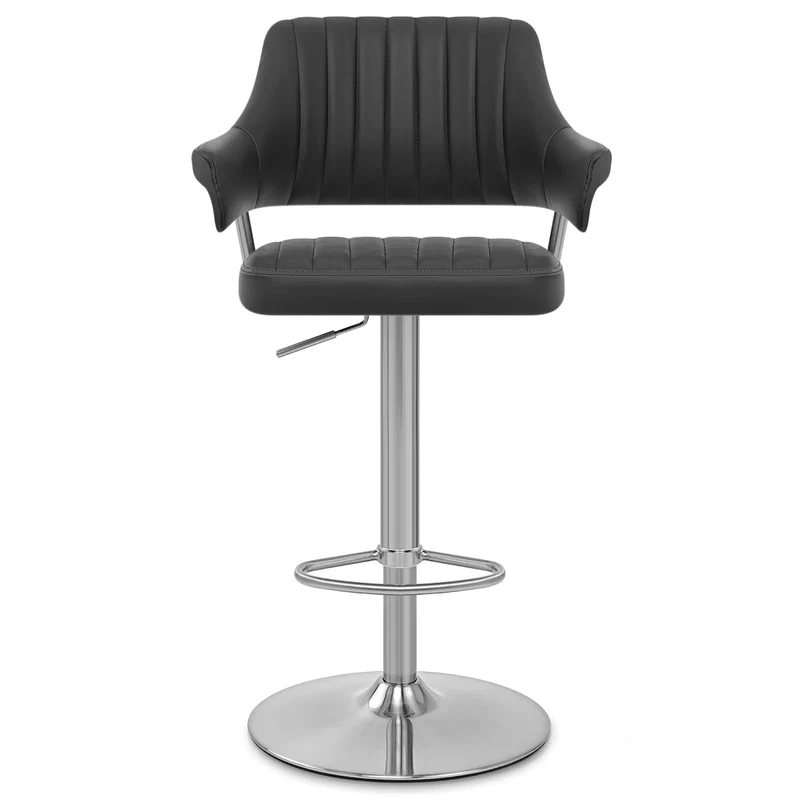Chaise de Bar Chrome Brossé Faux Cuir - Skyline Noir