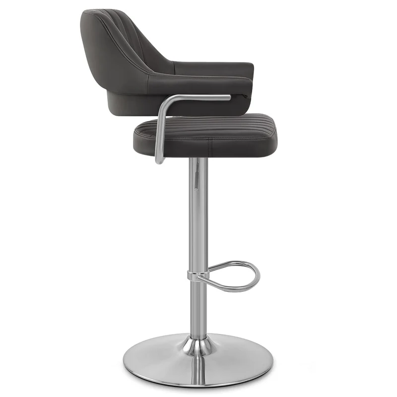 Chaise de Bar Chrome Brossé Faux Cuir - Skyline Noir