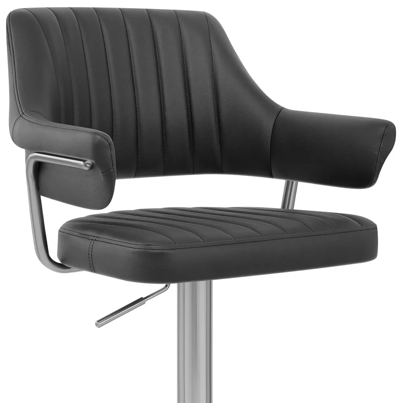 Chaise de Bar Chrome Brossé Faux Cuir - Skyline Noir