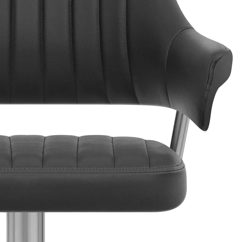 Chaise de Bar Chrome Brossé Faux Cuir - Skyline Noir