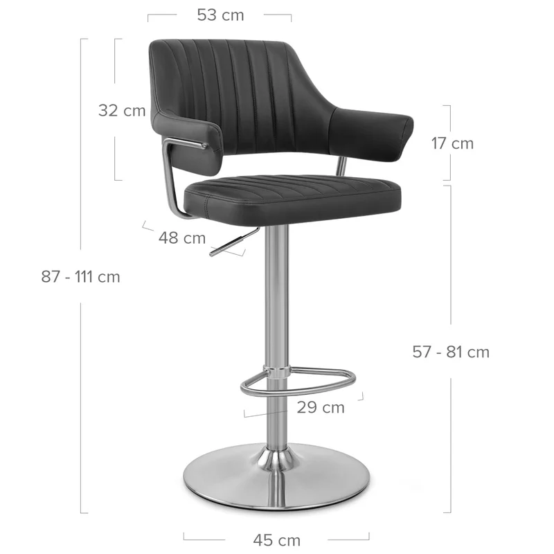 Chaise de Bar Chrome Brossé Faux Cuir - Skyline Noir