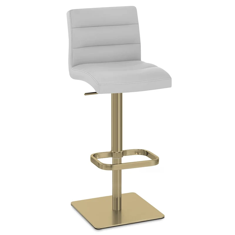 Chaise de Bar Cuir Chrome Brossé Or - Lush Gris