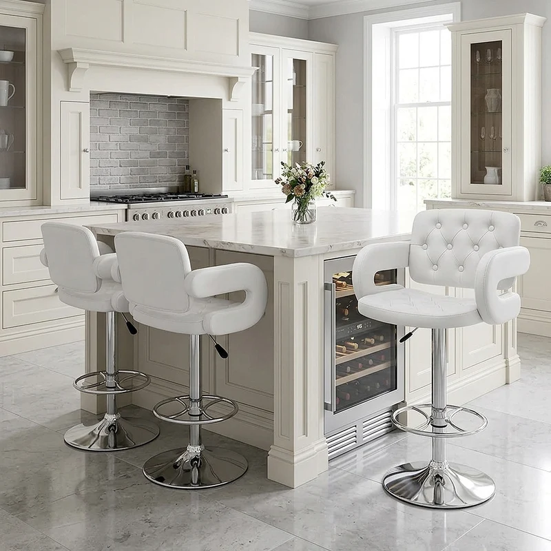 Chaise de Bar Faux Cuir Chrome - Polaris Blanc