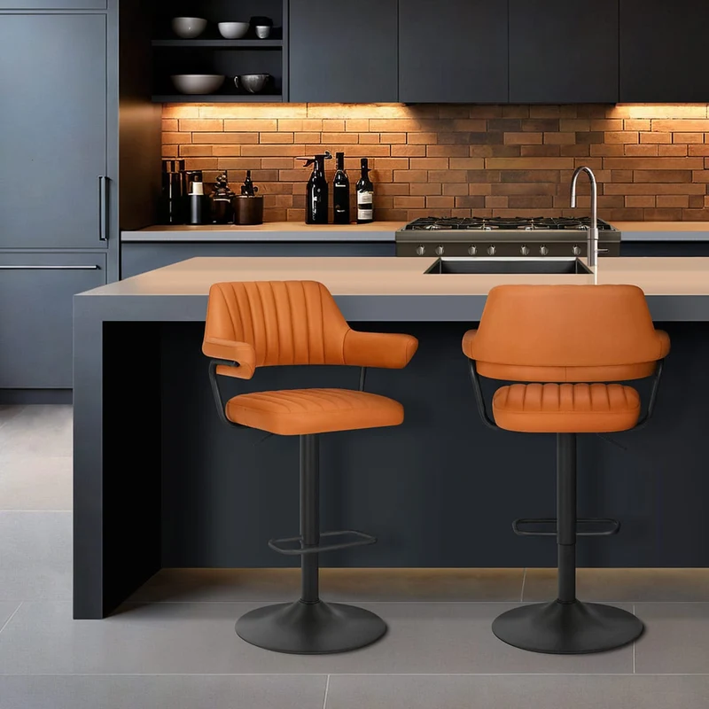 Tabouret de bar Cuir Véritable - Scout Orange
