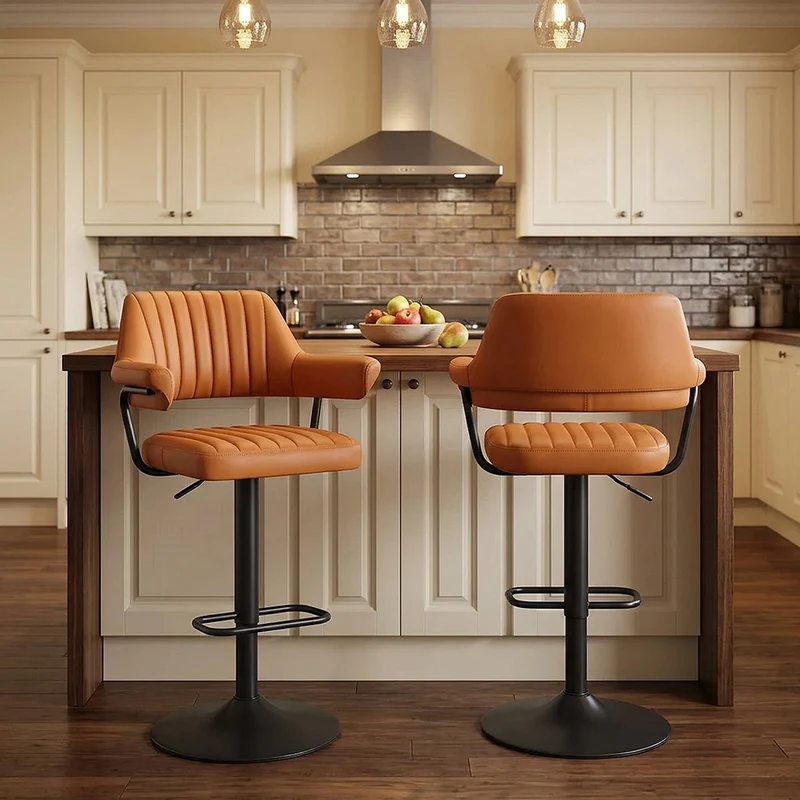Tabouret de bar Cuir Véritable - Scout Orange