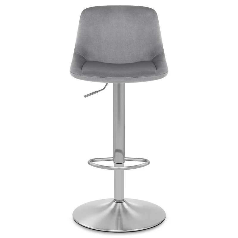 Chaise de Bar Chrome Brossé Velours - Scoop Gris