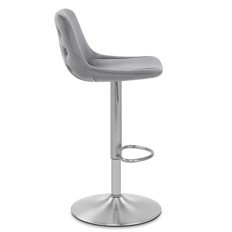 Chaise de Bar Chrome Brossé Velours - Scoop Gris