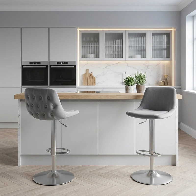 Chaise de Bar Chrome Brossé Velours - Scoop Gris