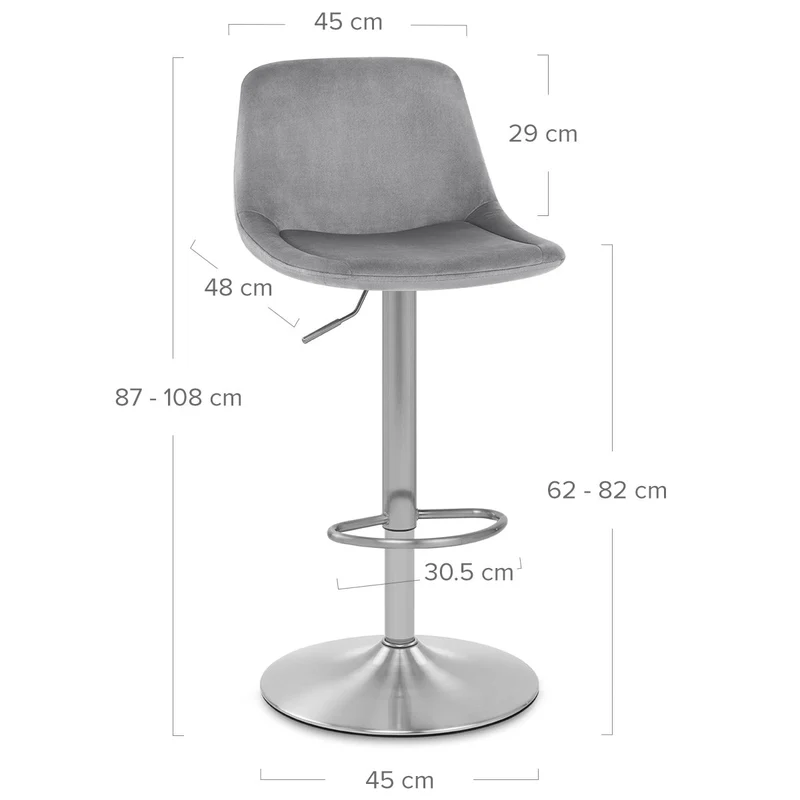Chaise de Bar Chrome Brossé Velours - Scoop Gris