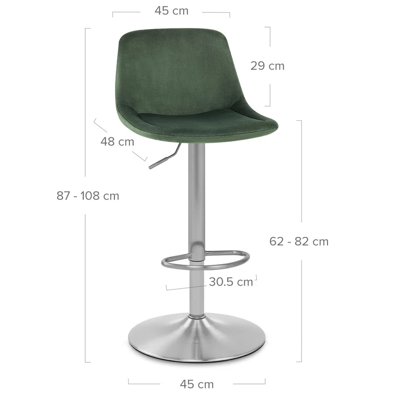 Chaise de Bar Chrome Brossé Velours - Scoop Vert