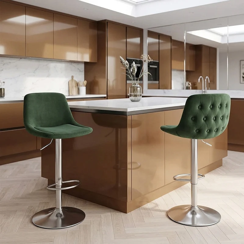 Chaise de Bar Chrome Brossé Velours - Scoop Vert