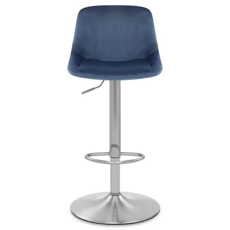 Chaise de Bar Chrome Brossé Velours - Scoop Bleu
