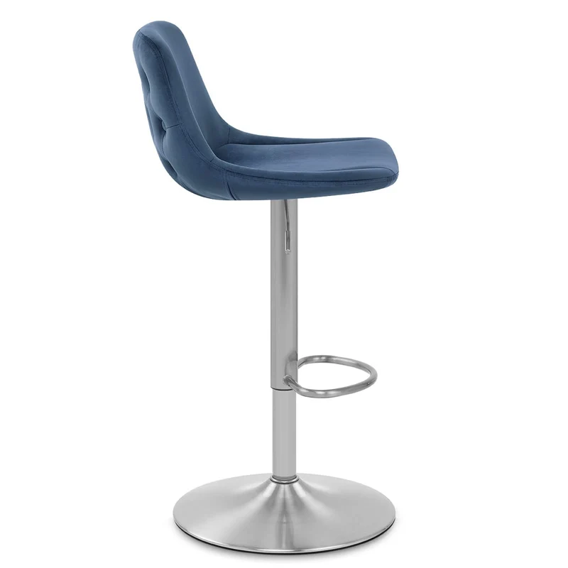 Chaise de Bar Chrome Brossé Velours - Scoop Bleu