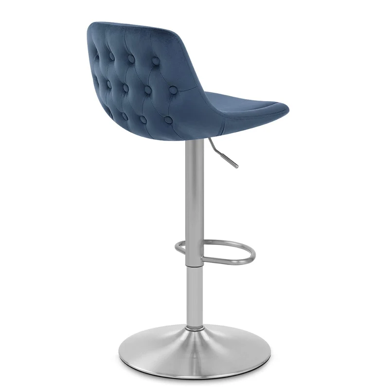 Chaise de Bar Chrome Brossé Velours - Scoop Bleu