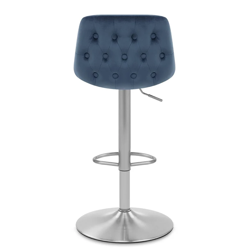 Chaise de Bar Chrome Brossé Velours - Scoop Bleu
