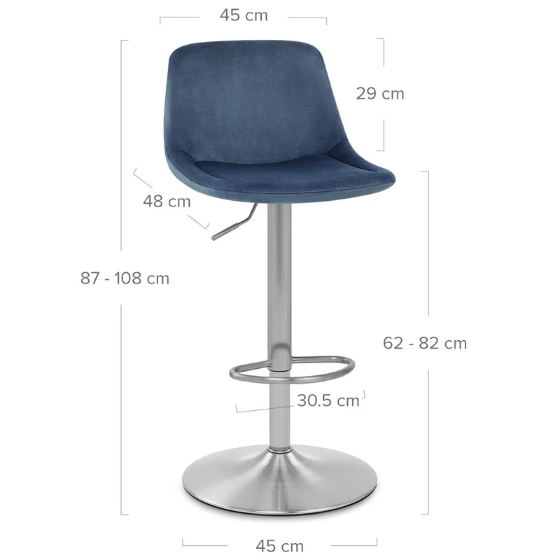 Chaise de Bar Chrome Brossé Velours - Scoop Bleu
