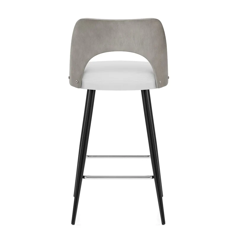 Tabouret Bois Gris et Faux Cuir - Leo Blanc