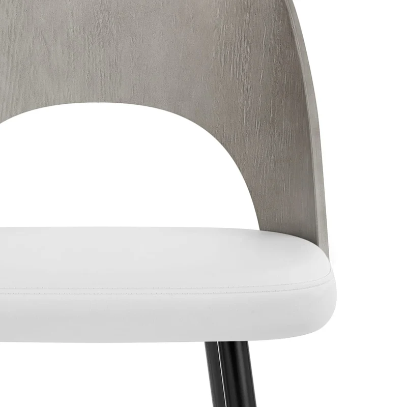 Tabouret Bois Gris et Faux Cuir - Leo Blanc