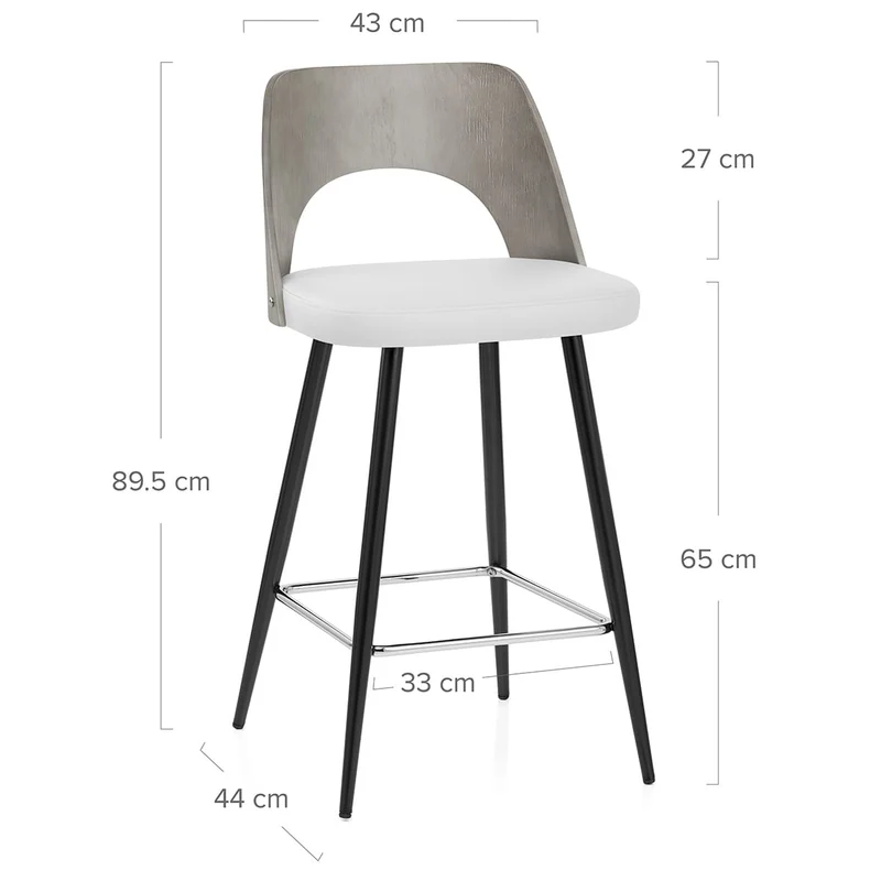 Tabouret Bois Gris et Faux Cuir - Leo Blanc