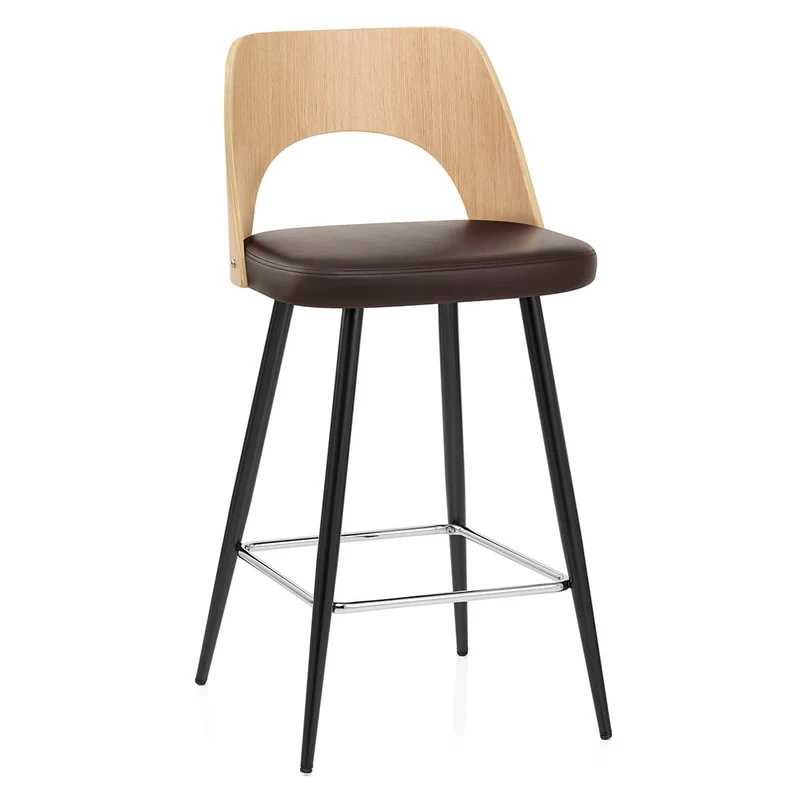 Tabouret Chêne et Faux Cuir - Leo Marron