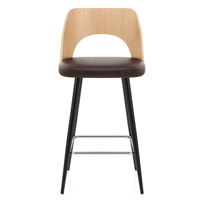Tabouret Chêne et Faux Cuir - Leo Marron