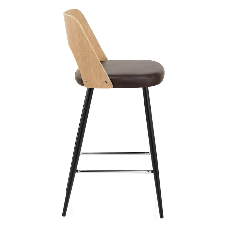 Tabouret Chêne et Faux Cuir - Leo Marron