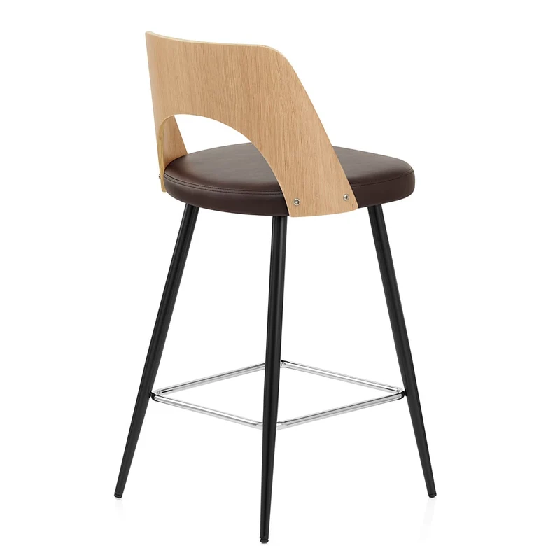 Tabouret Chêne et Faux Cuir - Leo Marron