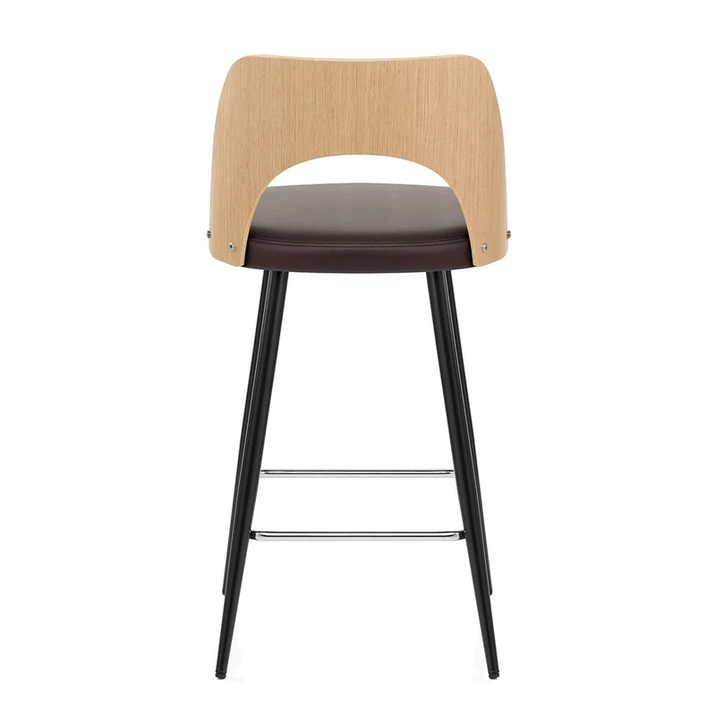 Tabouret Chêne et Faux Cuir - Leo Marron
