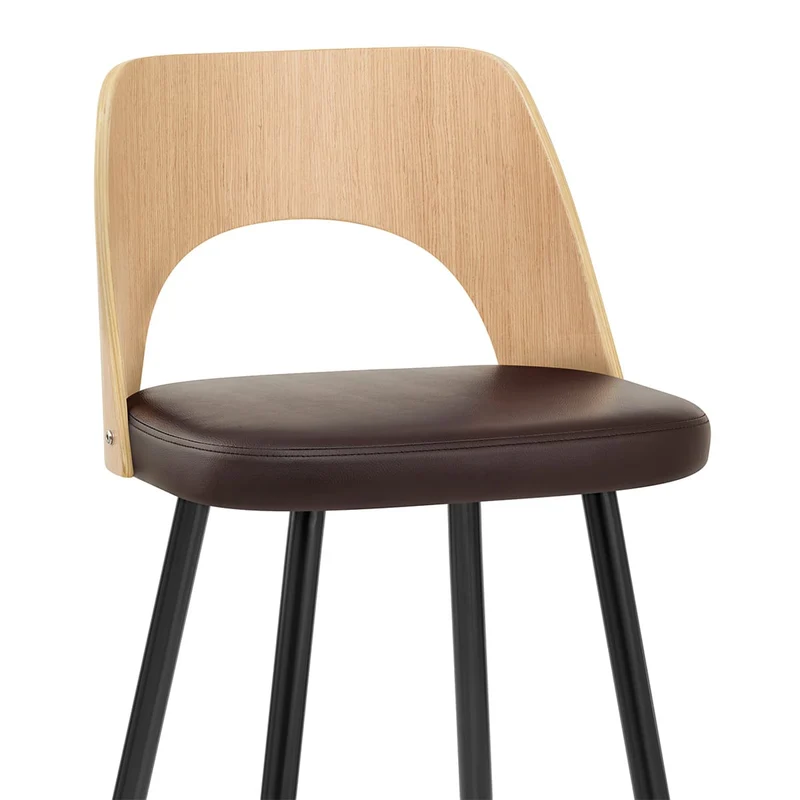 Tabouret Chêne et Faux Cuir - Leo Marron