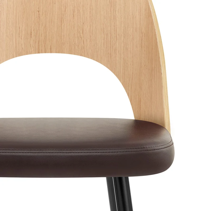Tabouret Chêne et Faux Cuir - Leo Marron