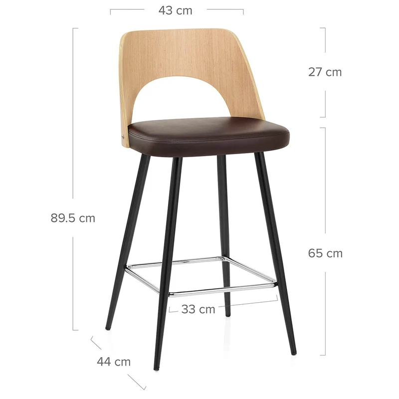 Tabouret Chêne et Faux Cuir - Leo Marron