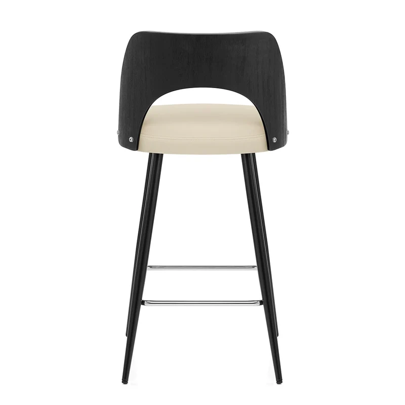 Tabouret Bois Noir et Faux Cuir - Leo Crème