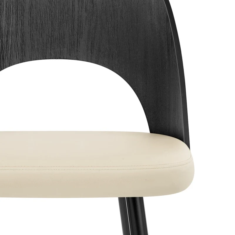 Tabouret Bois Noir et Faux Cuir - Leo Crème